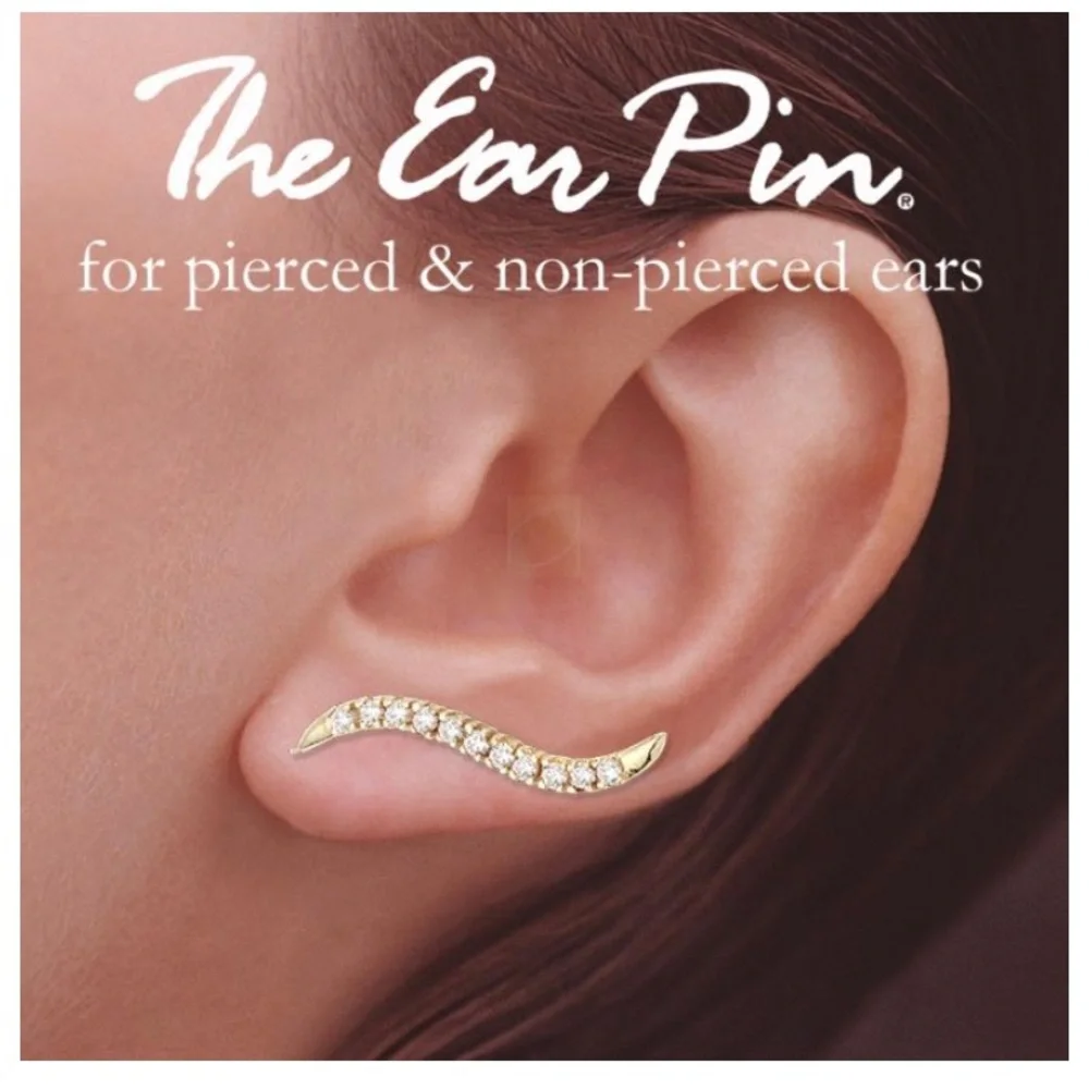 Vintage 14k Gold 10 Cubic Zirconia Ear Pin Earrings - small with bag